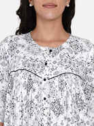 The Kaftan Company Sleepwear White Monochrome Gathers Loose Fit Nighty