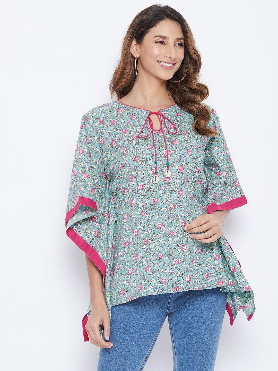 The Kaftan Company Tops Blue Liana Cotton Kaftan Top
