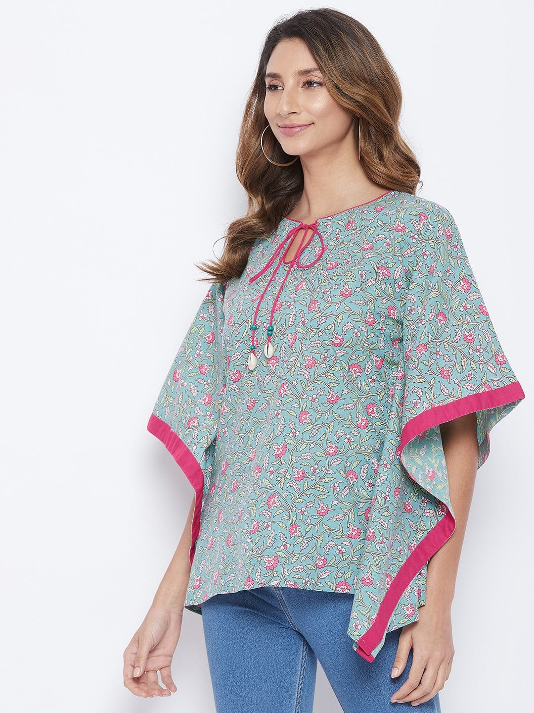 The Kaftan Company Tops Blue Liana Cotton Kaftan Top