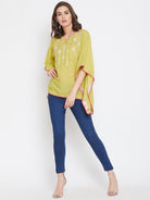 The Kaftan Company Tops Lime Green Hand Embroidered Kaftan Top