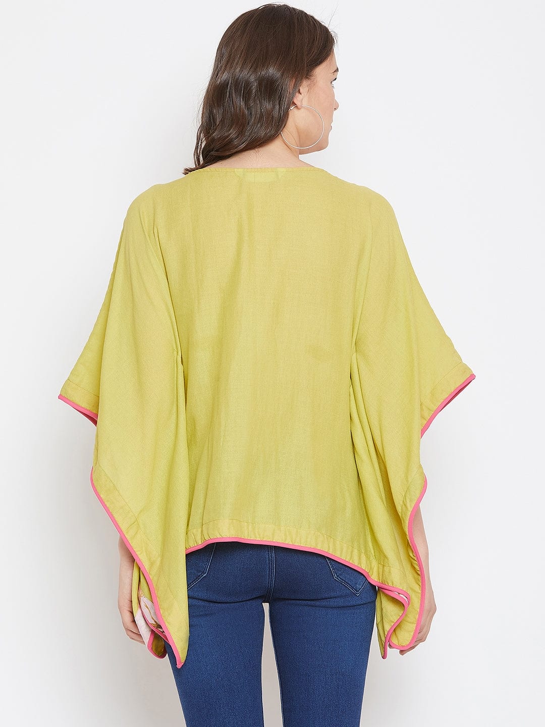 The Kaftan Company Tops Lime Green Hand Embroidered Kaftan Top