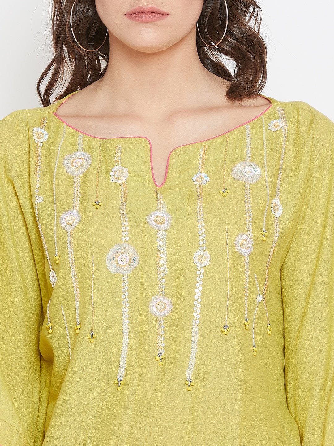 The Kaftan Company Tops Lime Green Hand Embroidered Kaftan Top