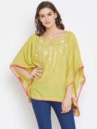 The Kaftan Company Tops Lime Green Hand Embroidered Kaftan Top