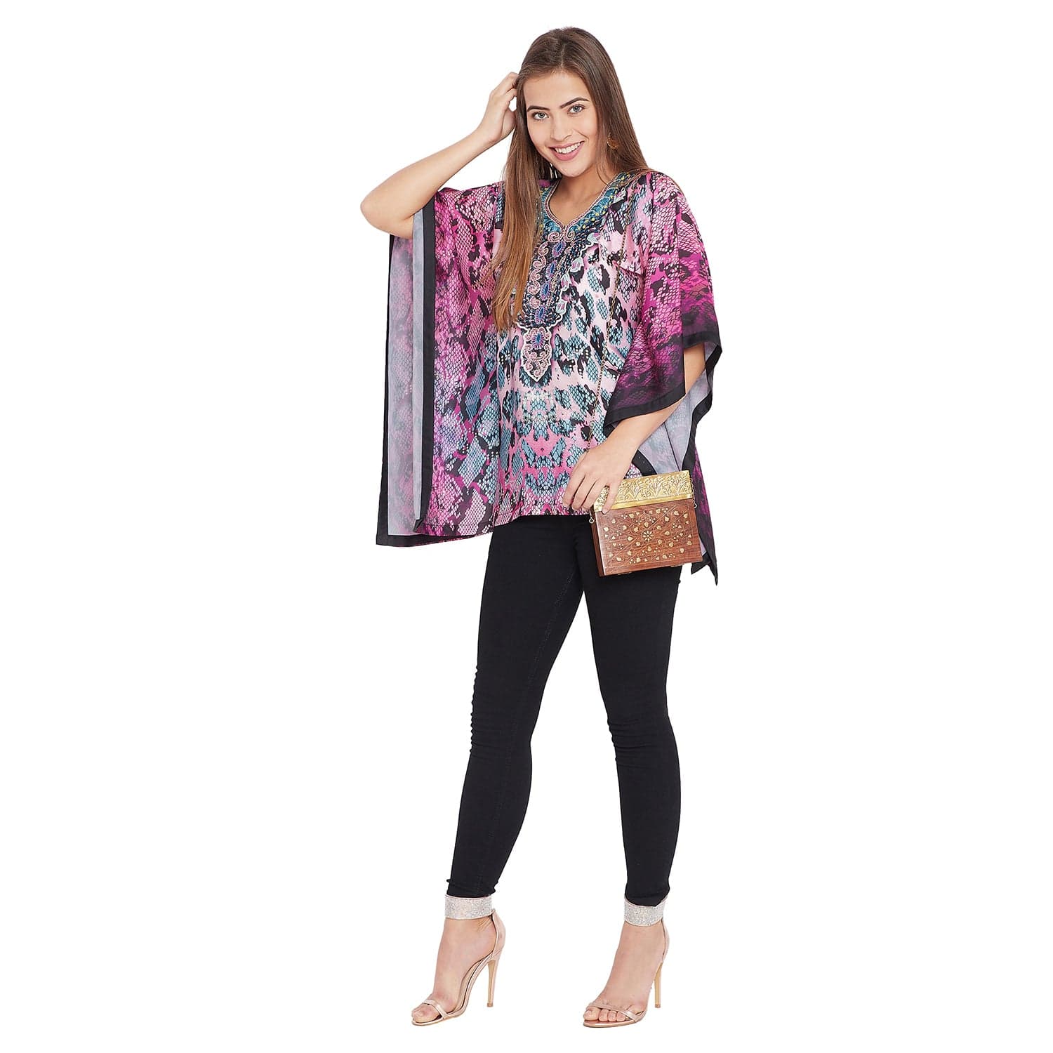The Kaftan Company Tops M Pink Camouflage Top With Embroidered Neckline - (Clearance - Final Sale)