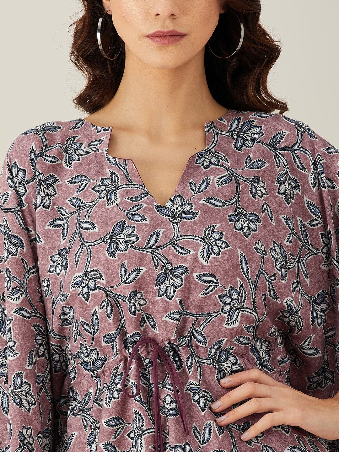 The Kaftan Company Tops Mauve Floral Vine Kaftan Top