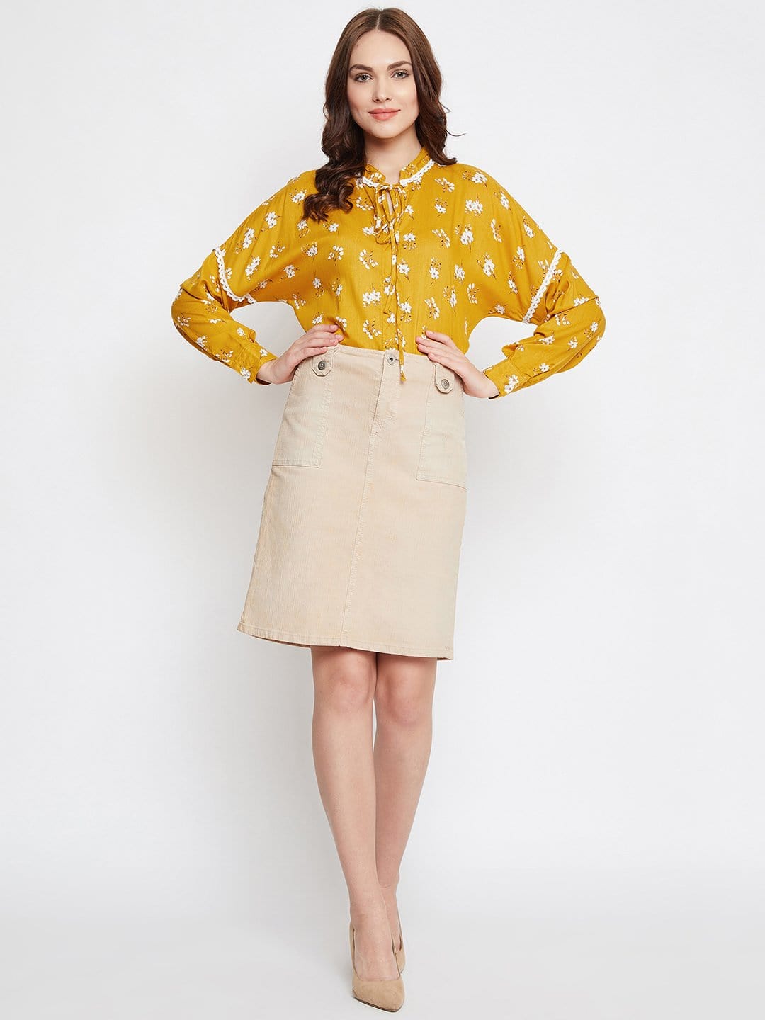 The Kaftan Company Tops MUSTARD BLOOM PRINTED TOP (Final Sale)