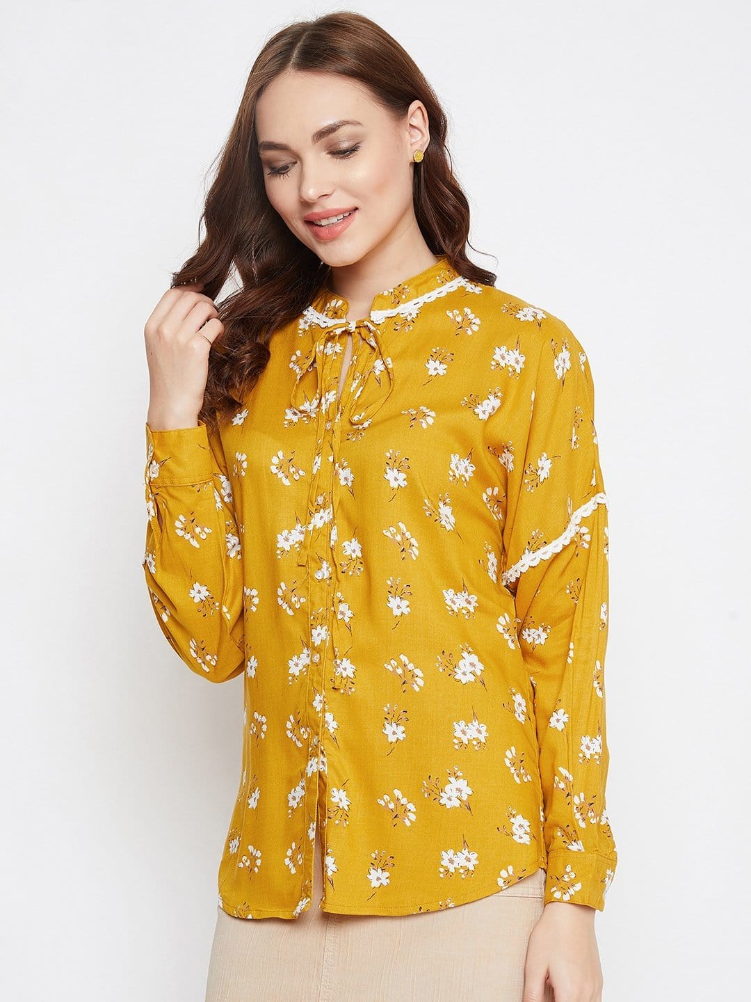 The Kaftan Company Tops MUSTARD BLOOM PRINTED TOP (Final Sale)