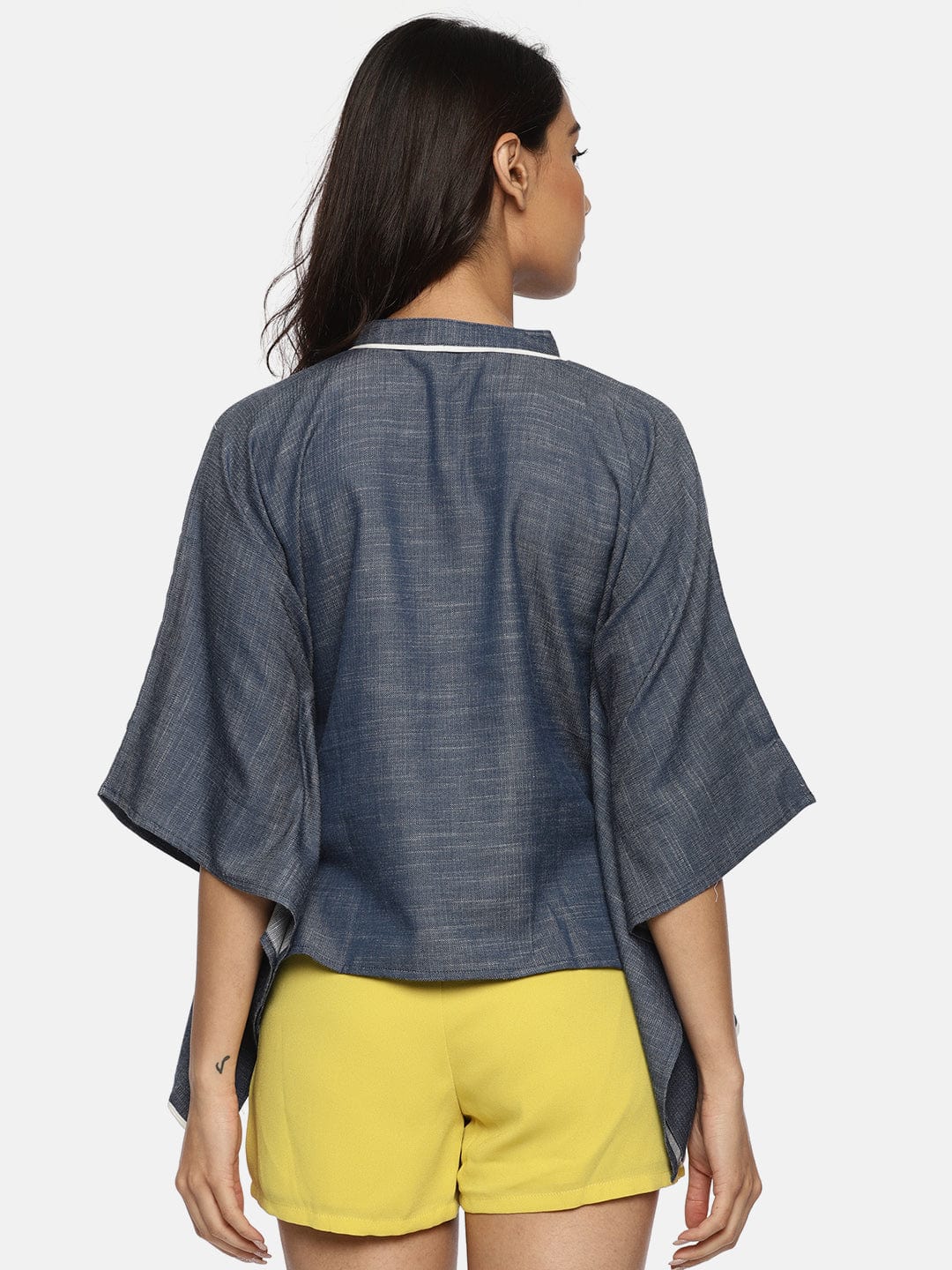 The Kaftan Company Tops Navy Blue Solid Chambray Kaftan Top - (Clearance - Final Sale)