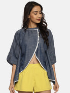 The Kaftan Company Tops Navy Blue Solid Chambray Kaftan Top - (Clearance - Final Sale)