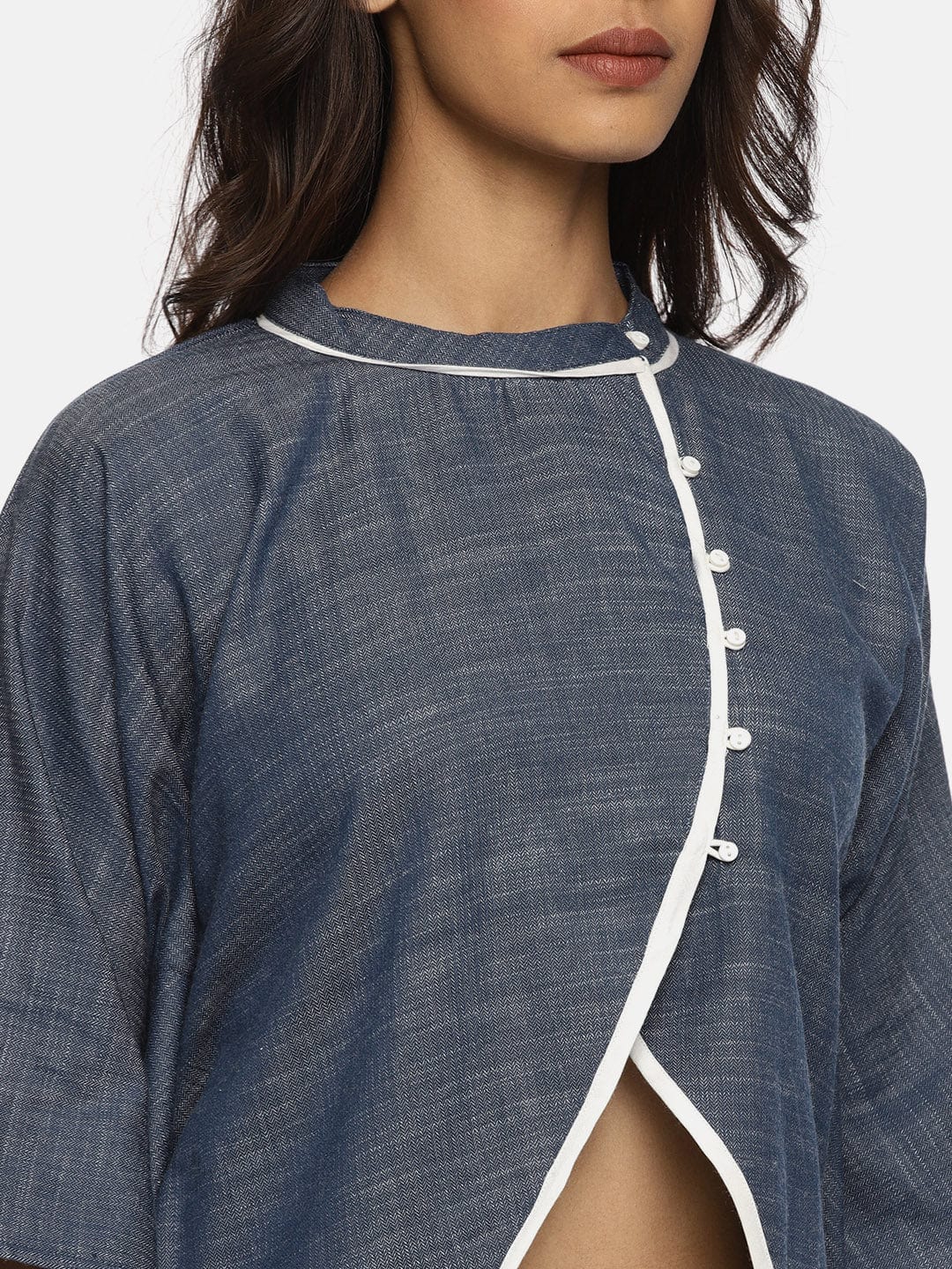 The Kaftan Company Tops Navy Blue Solid Chambray Kaftan Top - (Clearance - Final Sale)