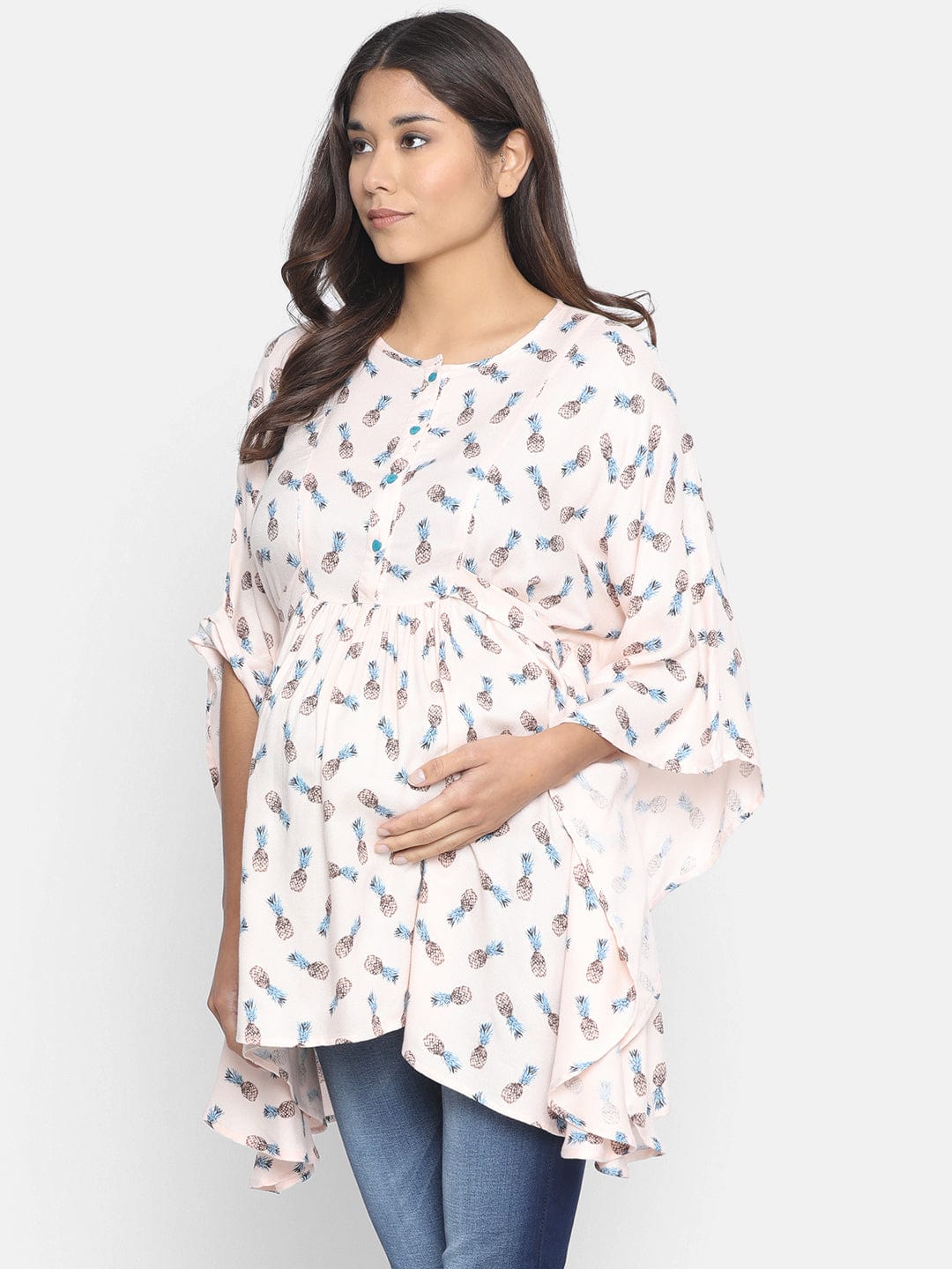 The Kaftan Company Tops Off-White Pineapple Printed Maternity Top