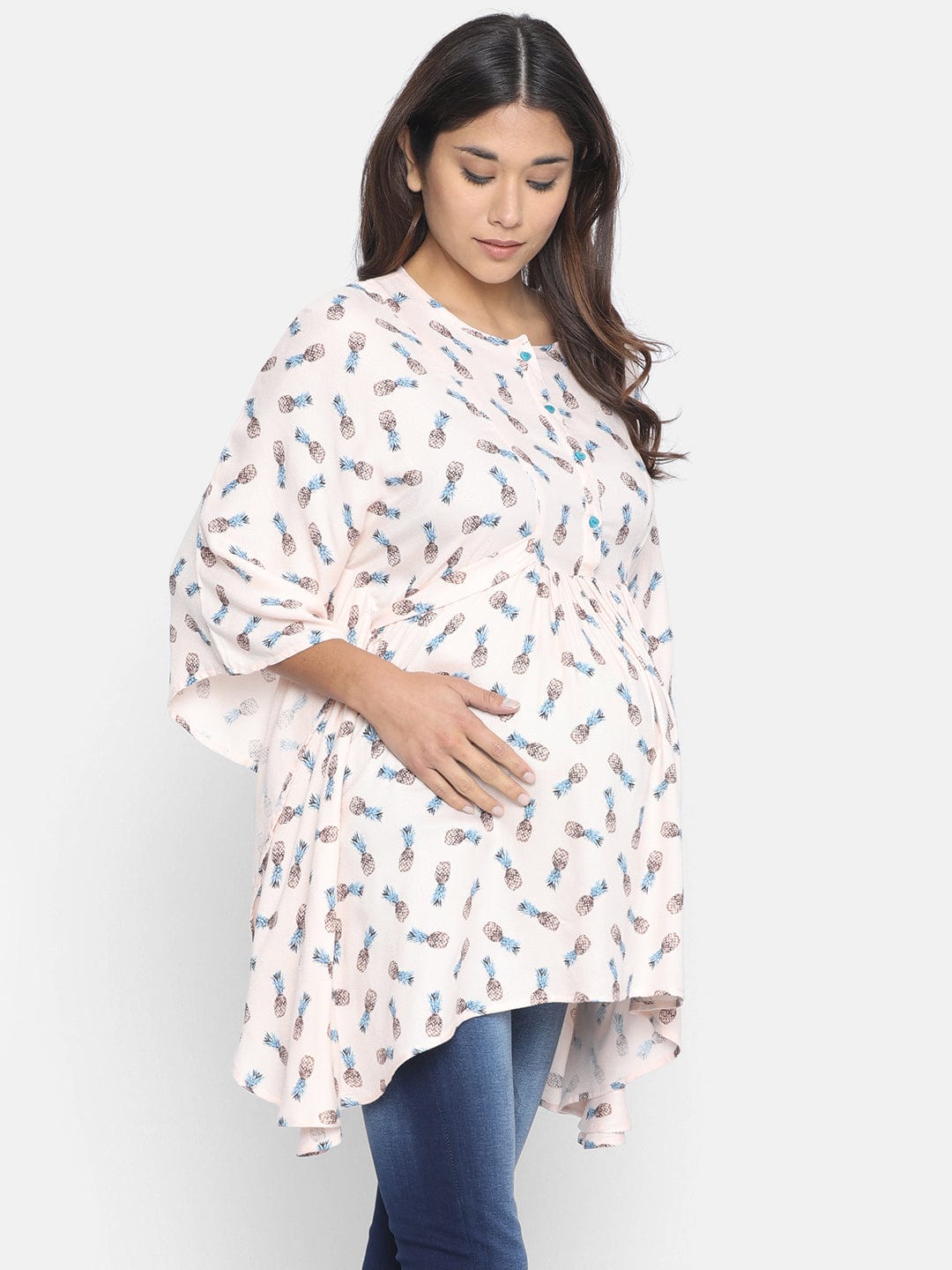 The Kaftan Company Tops Off-White Pineapple Printed Maternity Top