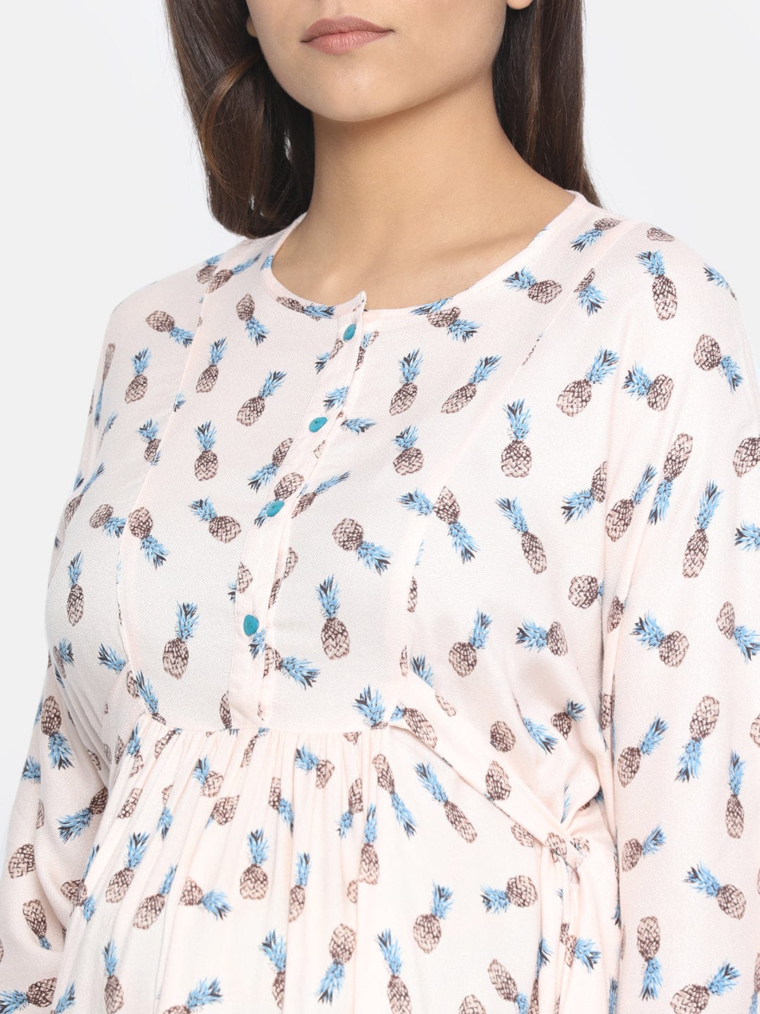 The Kaftan Company Tops Off-White Pineapple Printed Maternity Top