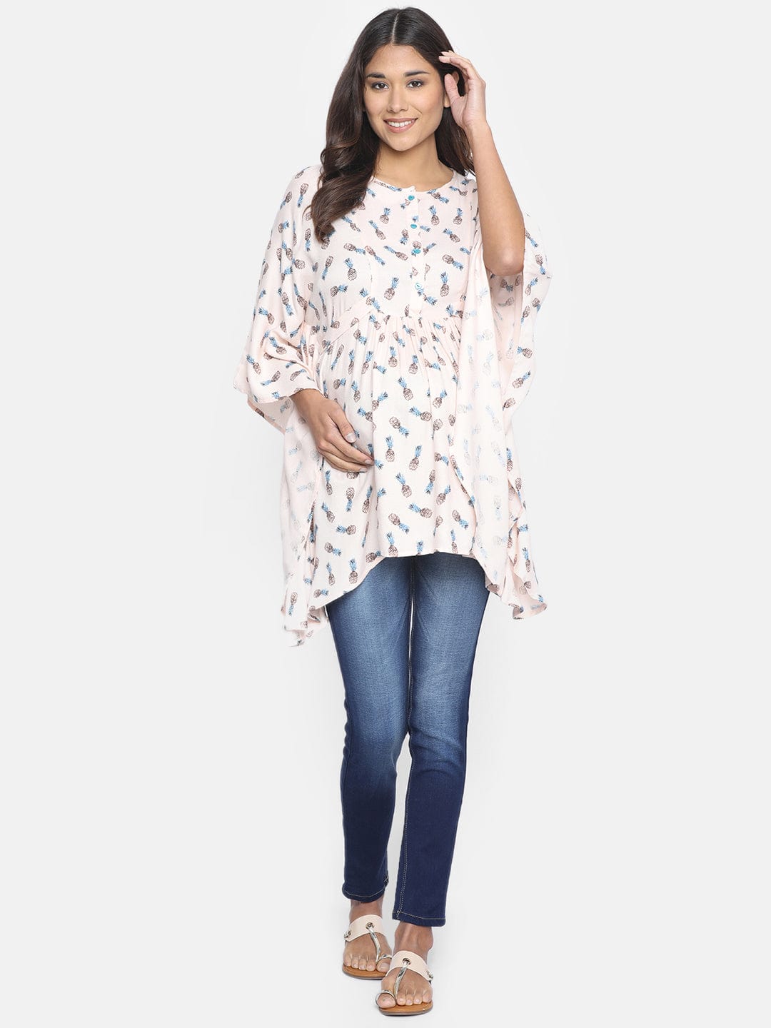 The Kaftan Company Tops Off-White Pineapple Printed Maternity Top