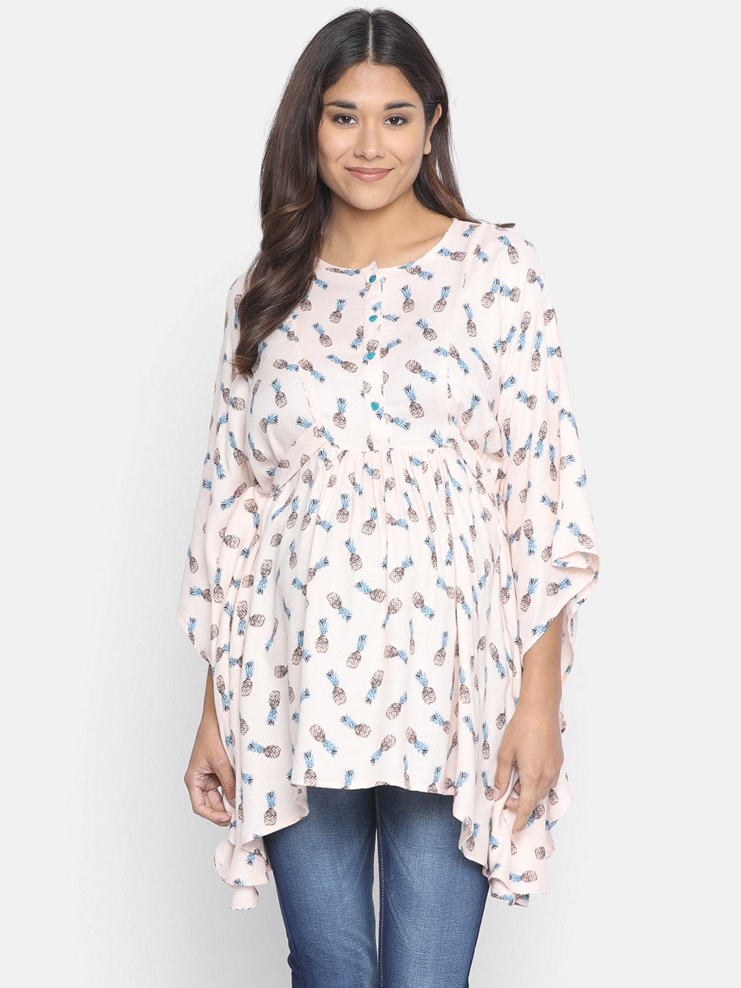 The Kaftan Company Tops Off-White Pineapple Printed Maternity Top