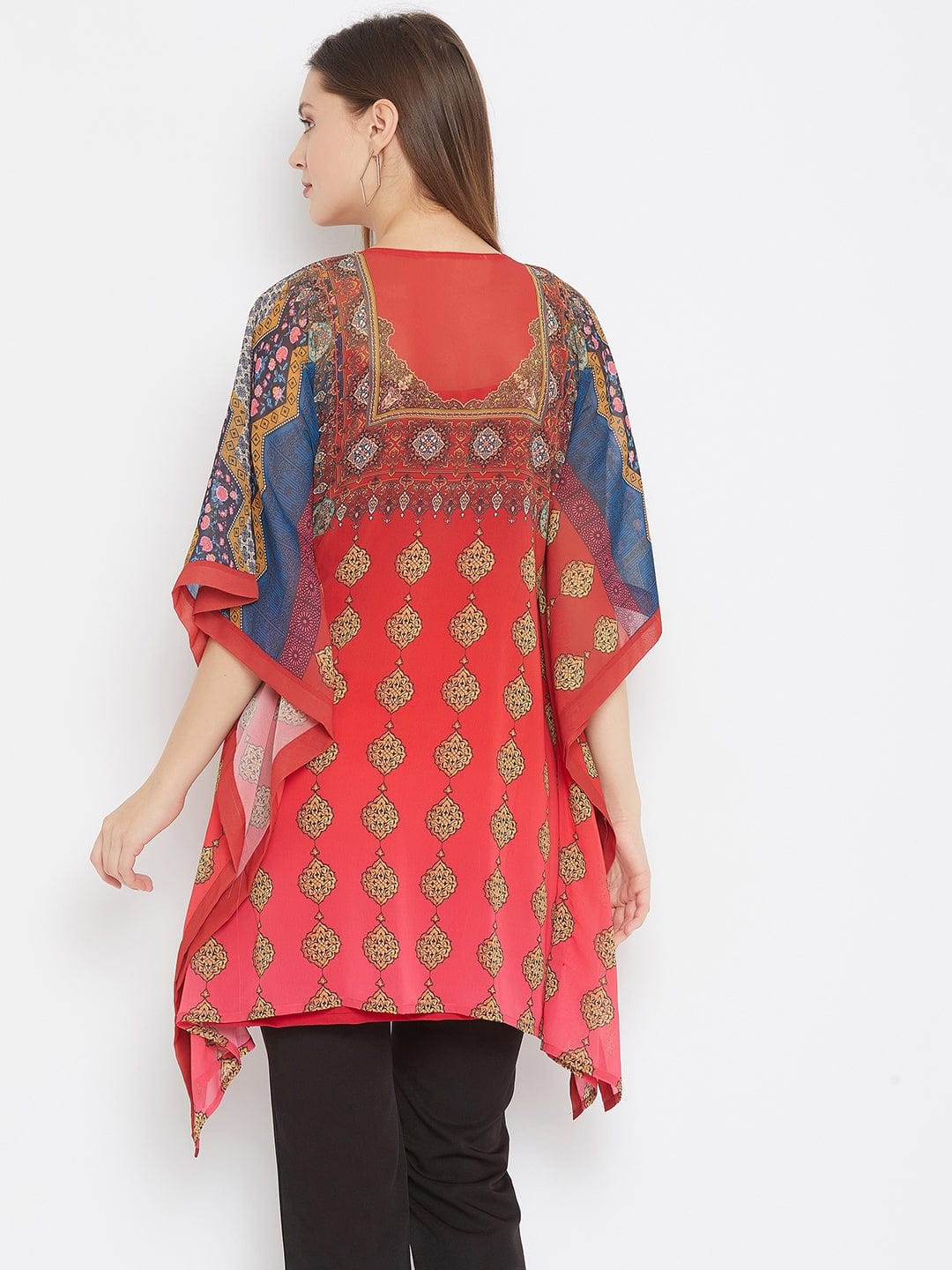 The Kaftan Company Tops Persian Printed Red Kaftan with Hand Embroidery - (Final Sale)