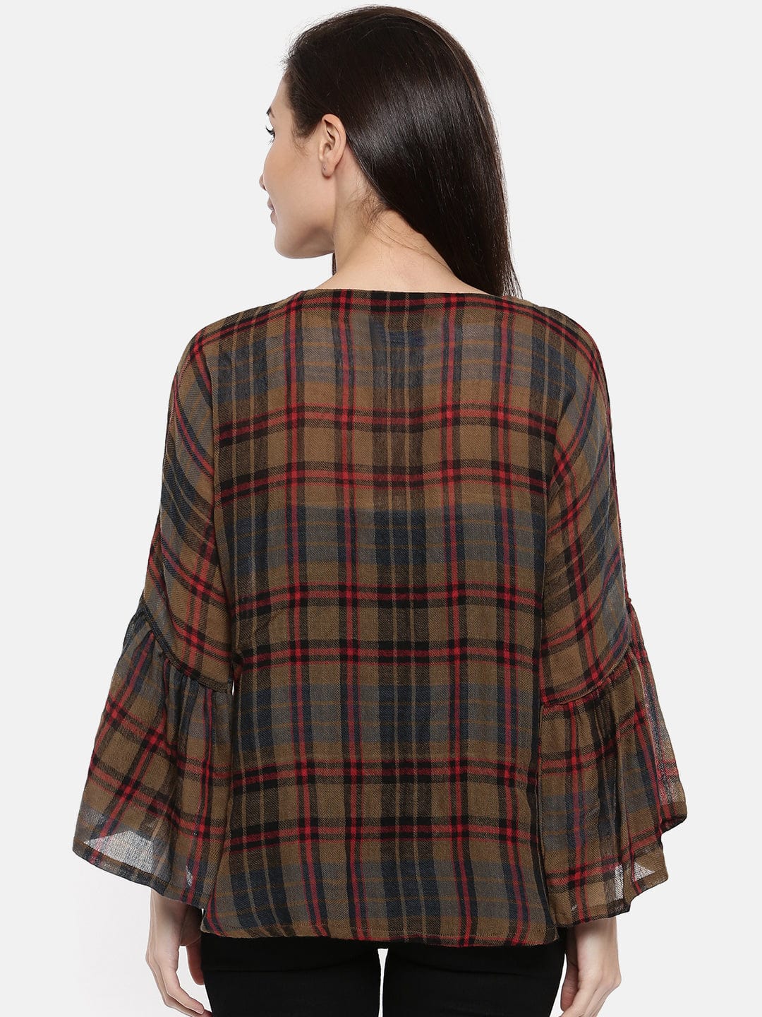 The Kaftan Company Tops PREMIUM WOOL CHECKS TOP WITH RUFFLE SLEEVES - (Clearance - Final Sale)