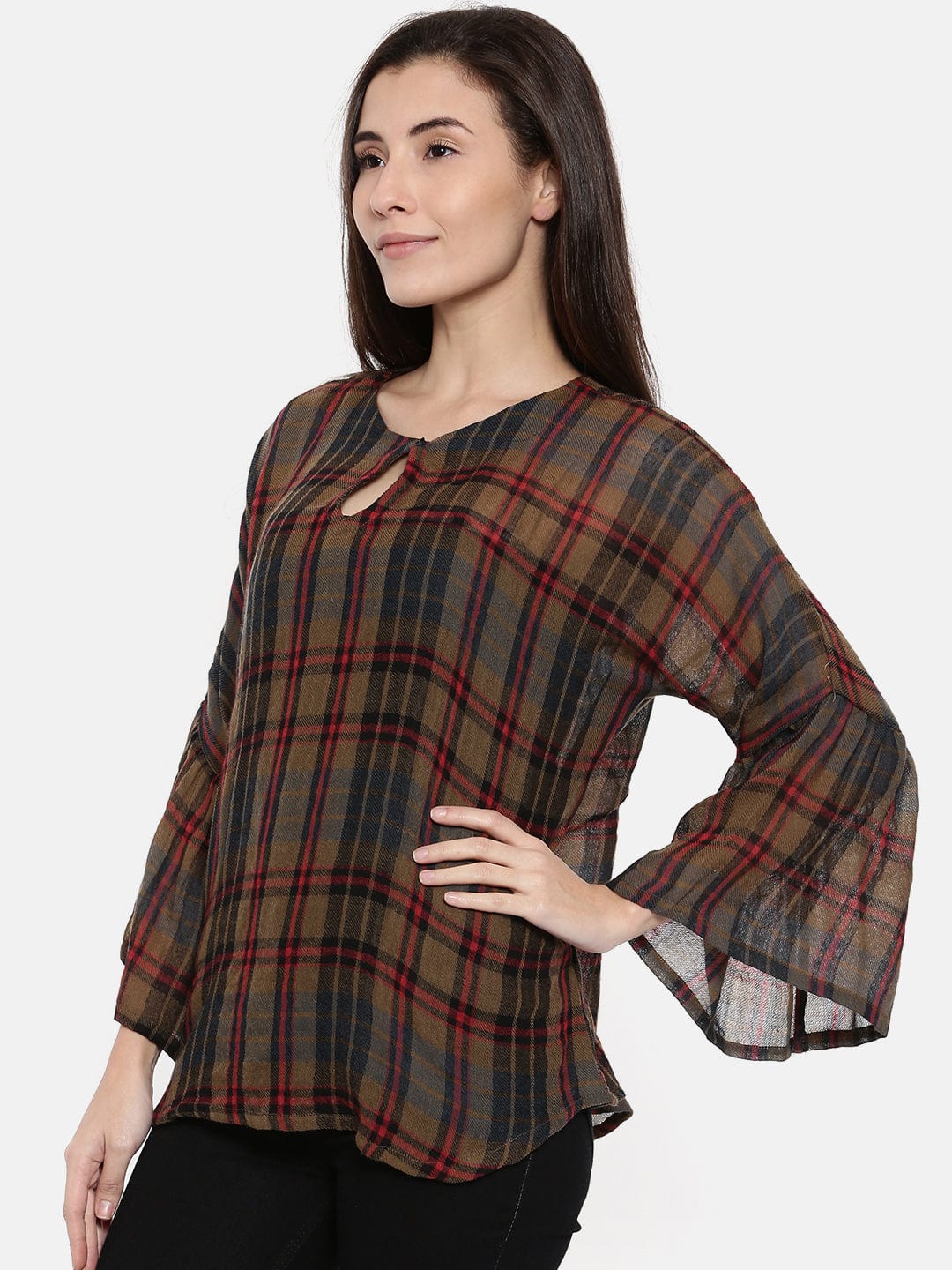 The Kaftan Company Tops PREMIUM WOOL CHECKS TOP WITH RUFFLE SLEEVES - (Clearance - Final Sale)