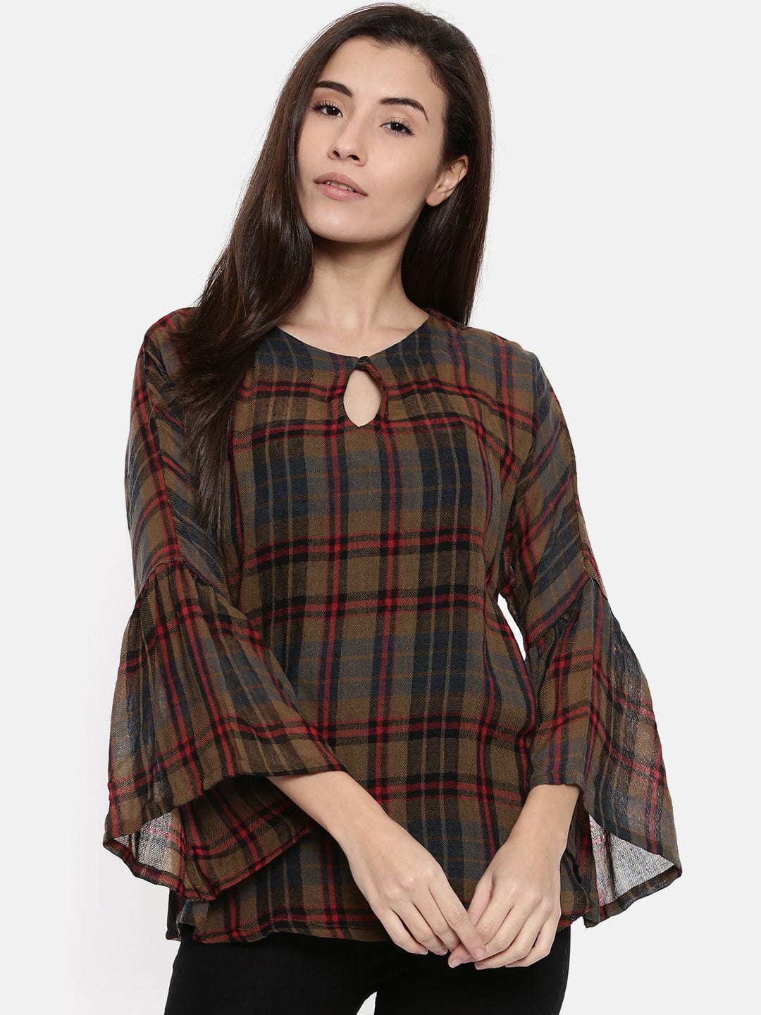 The Kaftan Company Tops PREMIUM WOOL CHECKS TOP WITH RUFFLE SLEEVES - (Clearance - Final Sale)
