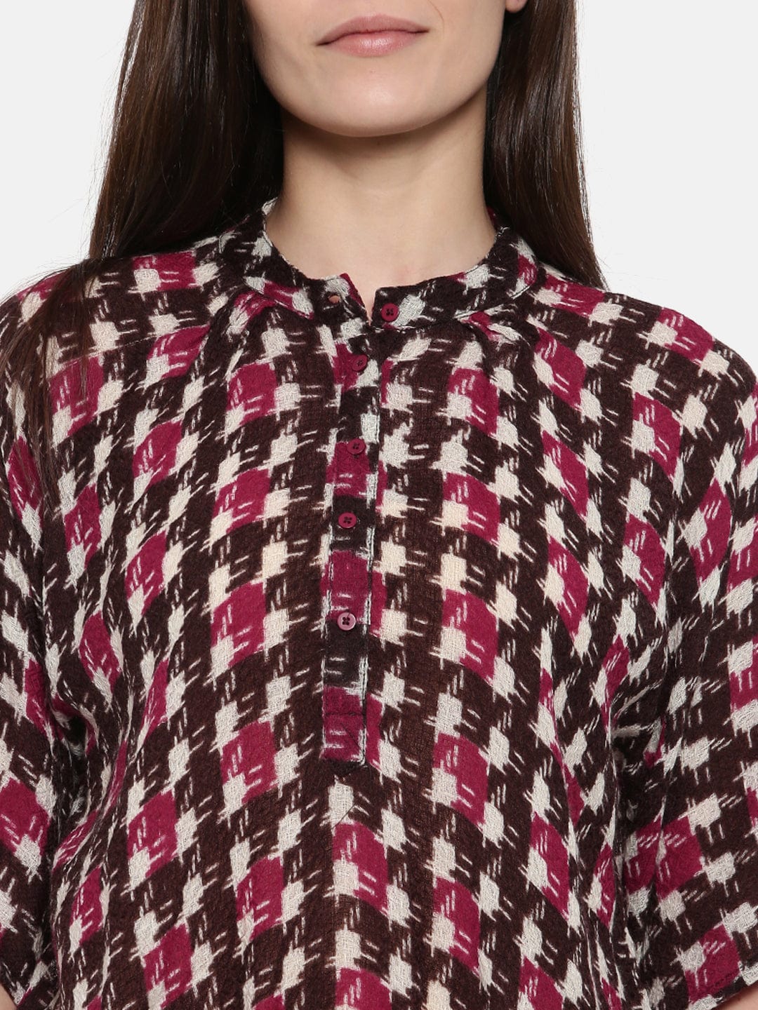 The Kaftan Company Tops PREMIUM WOOLLEN HOUNDSTOOTH PLACKET TOP