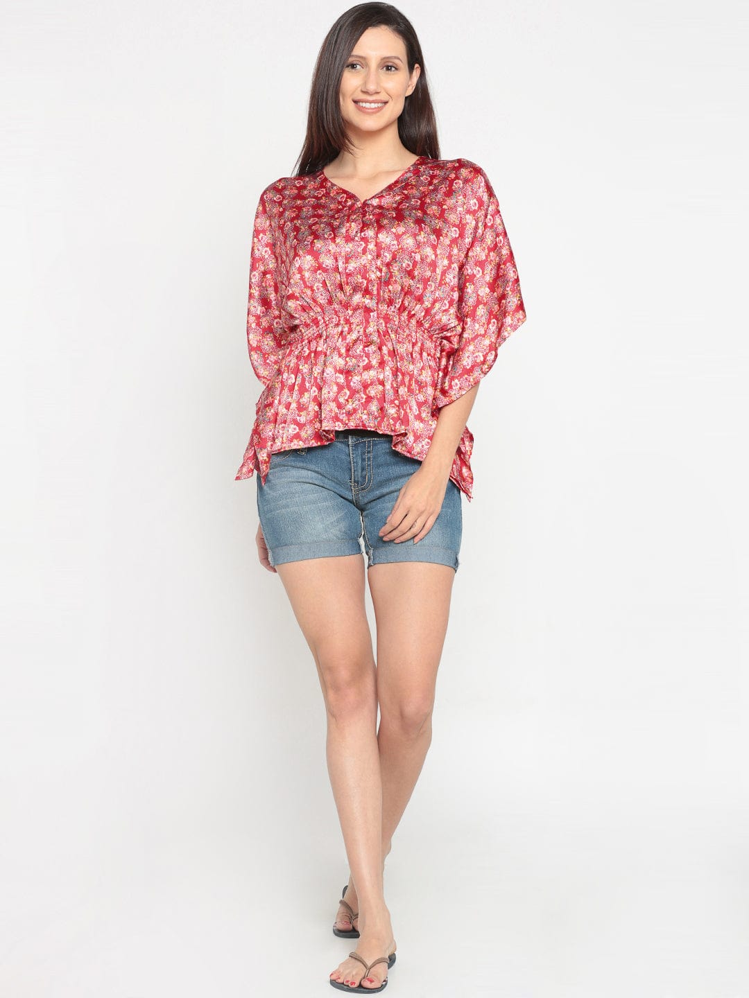 The Kaftan Company Tops Red Patterned Floral Kaftan Top - (Clearance - Final Sale)