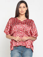 The Kaftan Company Tops Red Patterned Floral Kaftan Top - (Clearance - Final Sale)