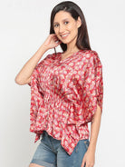 The Kaftan Company Tops Red Patterned Floral Kaftan Top - (Clearance - Final Sale)