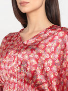The Kaftan Company Tops Red Patterned Floral Kaftan Top - (Clearance - Final Sale)
