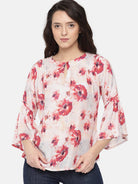 The Kaftan Company Tops S Red Floral Print Ruffle Sleeve Top - (Clearance - Final Sale)