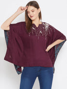 The Kaftan Company Tops Solid Wine Kaftan Top with Hand Embroidery (Final Sale)