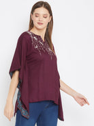 The Kaftan Company Tops Solid Wine Kaftan Top with Hand Embroidery (Final Sale)