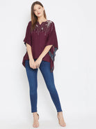 The Kaftan Company Tops Solid Wine Kaftan Top with Hand Embroidery (Final Sale)
