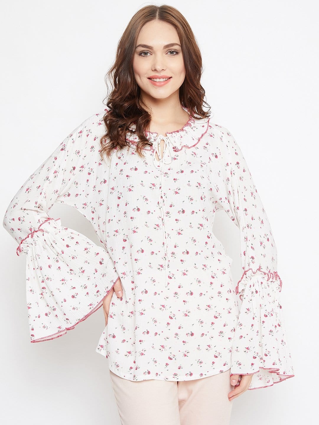 The Kaftan Company Tops WHITE FLORAL PRINTED TOP - (Clearance - Final Sale)