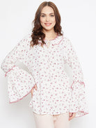 The Kaftan Company Tops WHITE FLORAL PRINTED TOP - (Clearance - Final Sale)
