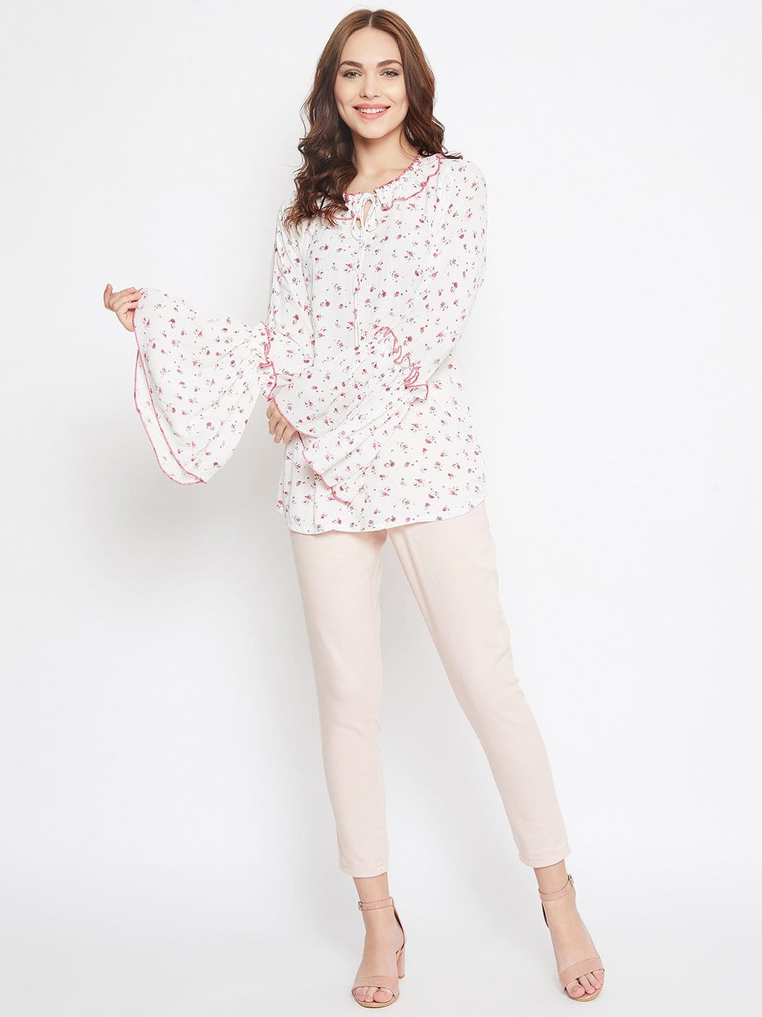 The Kaftan Company Tops WHITE FLORAL PRINTED TOP - (Clearance - Final Sale)