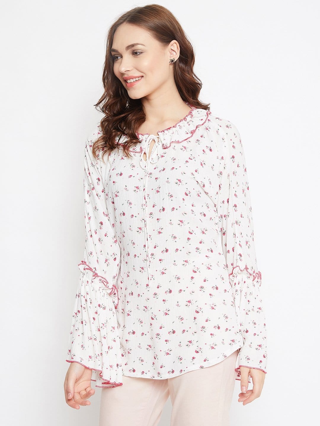 The Kaftan Company Tops WHITE FLORAL PRINTED TOP - (Clearance - Final Sale)