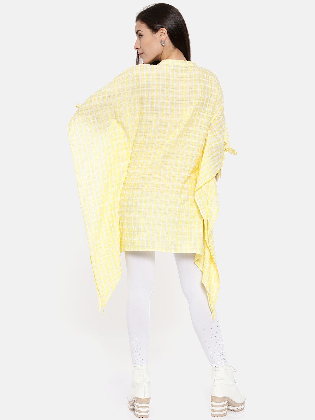 The Kaftan Company Tops Yellow Checked Cropped Wrap Top - (Clearance - Final Sale)