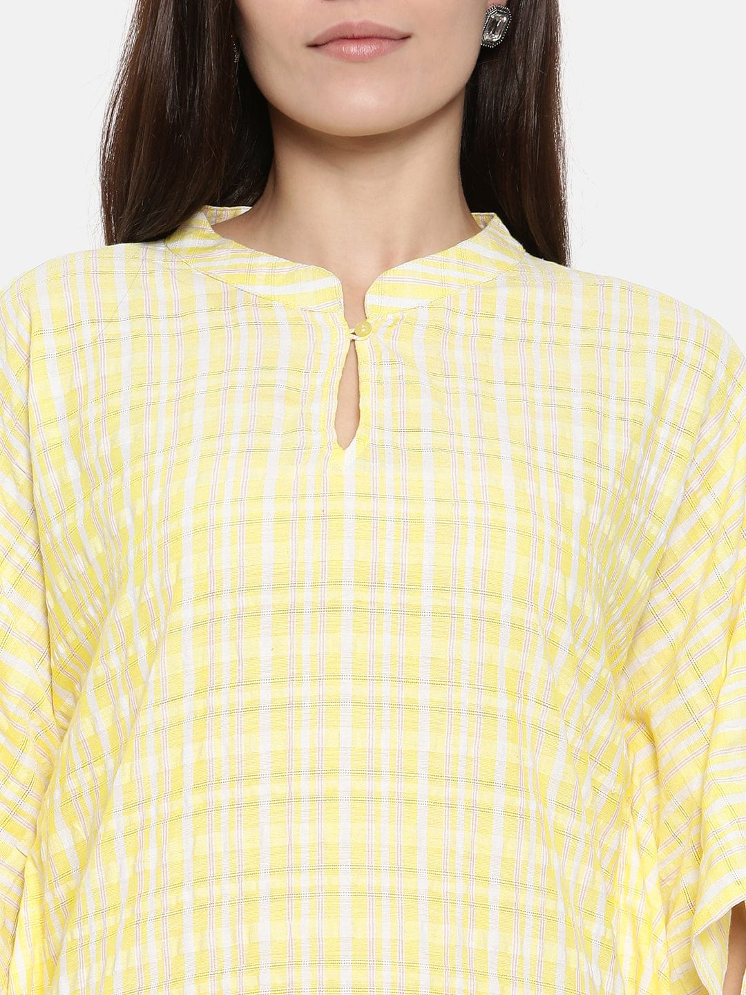 The Kaftan Company Tops Yellow Checked Cropped Wrap Top - (Clearance - Final Sale)