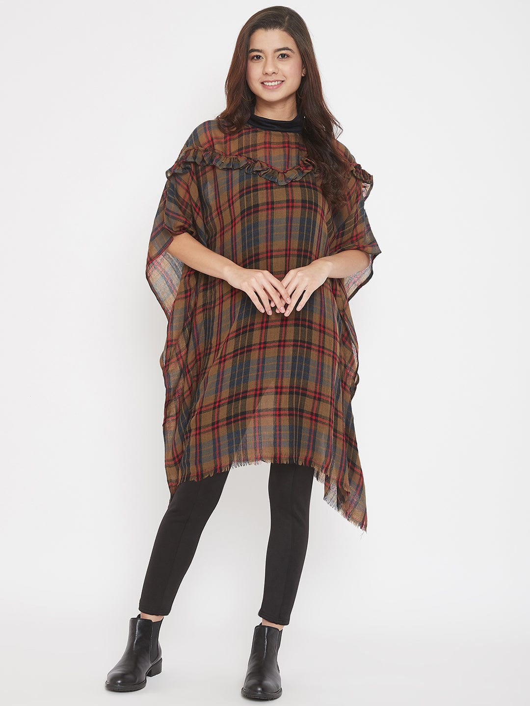 The Kaftan Company Tunics PREMIUM WOOL CHECKS  KAFTAN W/RUFFLES (Final Sale)