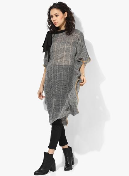 The Kaftan Company Tunics Premium Woollen Checks  Kaftan w/tie up neck